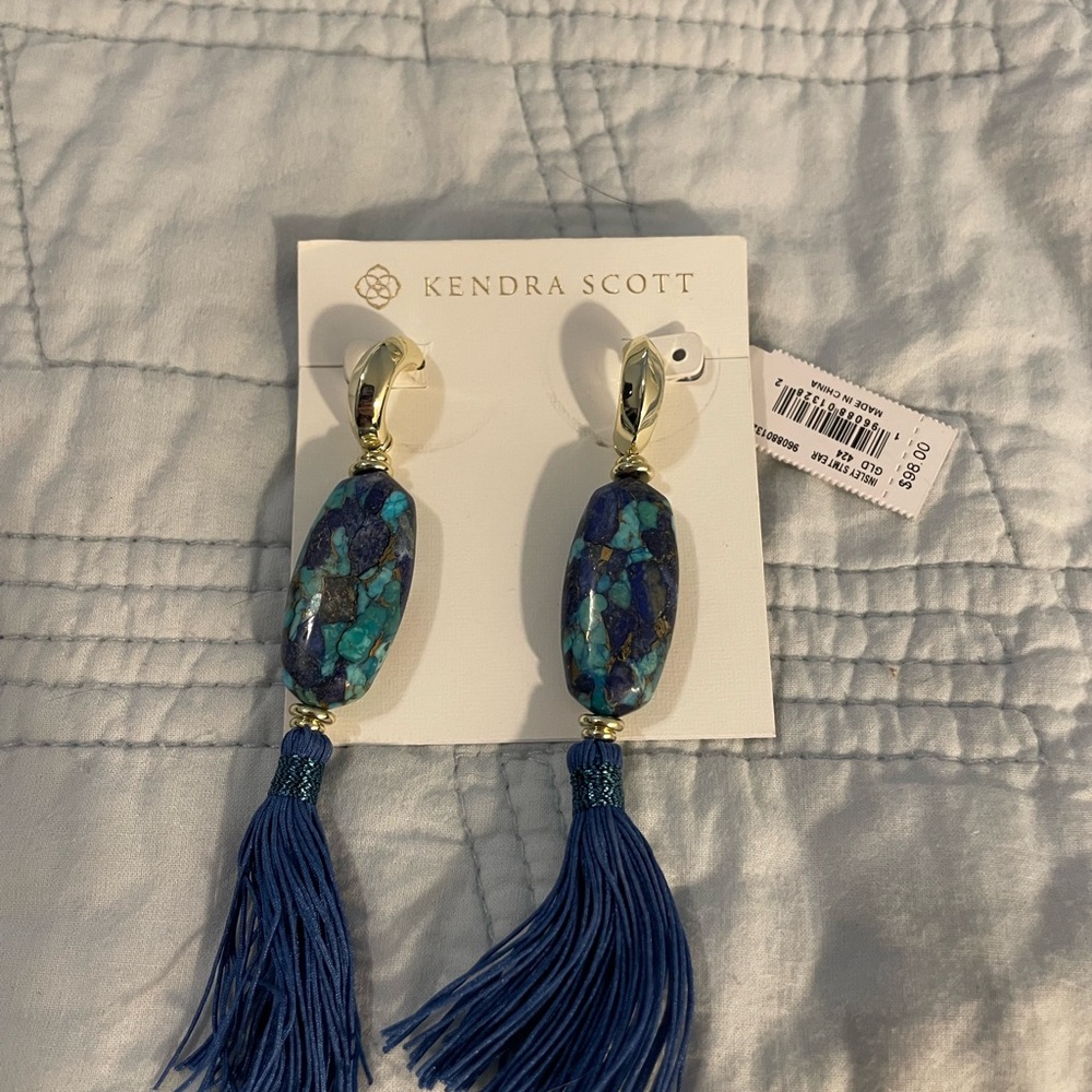 Kendra Scott Blue and Turquoise Stone Tassel Earrings